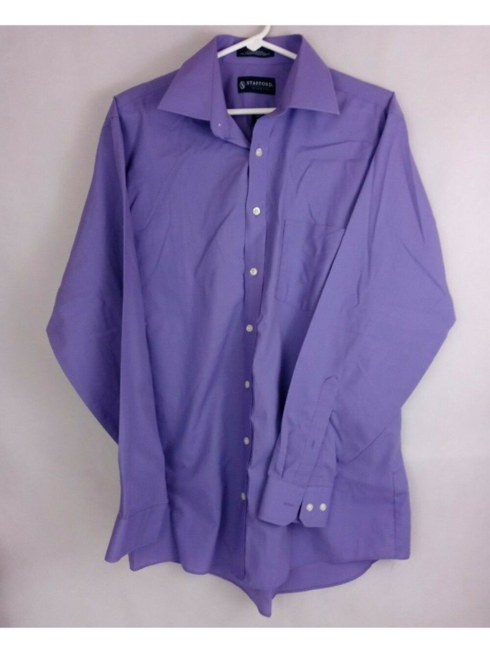 Stafford Essentials Cotton Blend Broadcloth Purple Dress Shirt Size 16 Neck XL